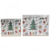 Artikel Houten plantenbak kerstdecoratie wit, gekleurd 20×20/15×15cm, set van 2