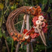 Artikel Decoratieve pompoen van stof op stokje geel bruin oranje Ø7cm 9 stuks