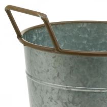 Artikel Plantenbak met handvatten, metalen plantenbak, plantenpot zilver, bruin Ø24cm H32,5cm
