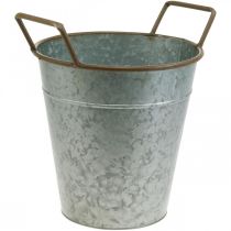 Artikel Metalen bloempot, plantenbak met handvatten, cachepot zilver, bruin Ø21cm H30.5cm