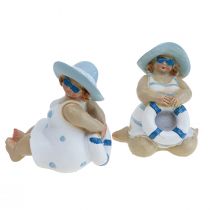 Maritime Deco Dames Deco Figuren Baddeko H10/9.5cm Set van 2