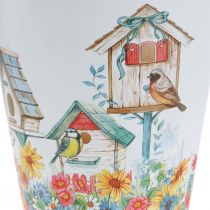 Tinnen pot met vogelhuisjes, zomerdecoratie, plantenbak H14.5cm Ø13.5cm