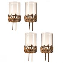 Artikel Theelichthouder met glas om in te steken antiek look goud Ø5,5cm 4 stuks
