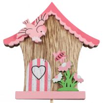 Bloemsteker houten siersteker vogelhuisje 7,5x8cm 12 stuks