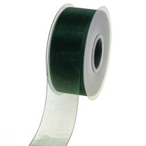 Artikel Organza lint groen cadeaulint geweven rand dennengroen 40mm 50m