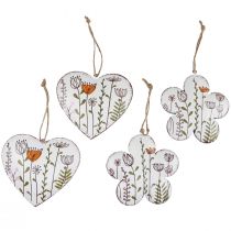 Artikel Hangdecoratie metalen decoratie harten en bloemen wit 10cm 4st