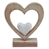 Artikel Decoratief hart houten decoratiestandaard tafeldecoratie vintage H17,5cm