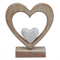 Decoratief hart houten decoratiestandaard tafeldecoratie vintage H17,5cm
