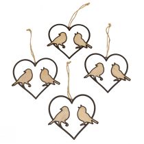 Hangdecoratie hart met vogels decoratie om op te hangen 12cm 4st