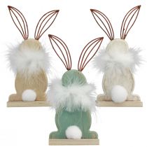 Artikel Decoratief konijntje houten konijntjes met veren Paasdecoratie H17,5cm 3st