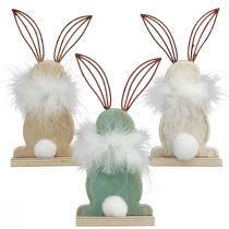 Artikel Decoratief konijntje houten konijntjes met veren Paasdecoratie H17,5cm 3 st
