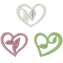 Artikel Houten harten decoratieve harten hout roze groen wit 5,5cm 18st