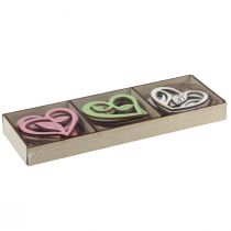 Artikel Houten harten decoratieve harten hout roze groen wit 5,5cm 18 st