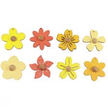 Artikel Houten bloemen hangdecoratie hout zomerdecoratie geel 4,5cm 24 st