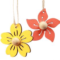Houten bloemen hangdecoratie hout zomerdecoratie geel 4,5cm 24st