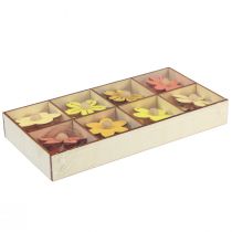 Artikel Houten bloemen hangdecoratie hout zomerdecoratie geel 4,5cm 24 st