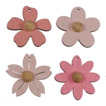 Artikel Houten bloemen hangdecoratie hout zomerdecoratie roze 4,5cm 24st