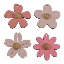 Artikel Houten bloemen hangdecoratie hout zomerdecoratie roze 4,5cm 24 st