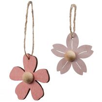 Artikel Houten bloemen hangdecoratie hout zomerdecoratie roze 4,5cm 24 st