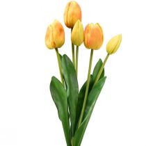 Artikel Oranje Gele Tulpen Decoratie Real Touch Kunstbloemen 49cm 5 st