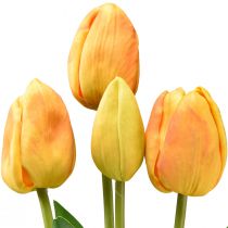 Artikel Oranje Gele Tulpen Decoratie Real Touch Kunstbloemen 49cm 5st