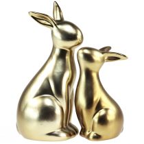 Artikel Paashaasjes keramiek goud konijntje moeder 20/13cm set van 2