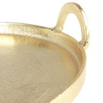 Artikel Dienblad rond goudkleurig metalen dienblad met handvat 38×35×6,5cm