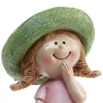 Artikel Decoratiefiguren meisje met hoed roze groen 6,5x5,5x14,5cm 2st