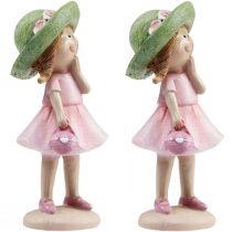 Artikel Decoratiefiguren meisje met hoed roze groen 6,5x5,5x14,5cm 2st