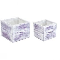 Artikel Plantenlade met handvat paars wit hout 12/15cm set van 2