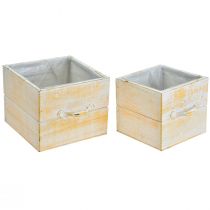 Artikel Plantenlade met handvat oranje wit hout 12/15cm set van 2
