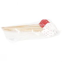 Artikel Hartjes rood en wit gestippelde bloempluggen hout 6×5cm 18 st