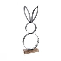 Artikel Paashaas zwart zilver konijnen metaal hout 13,5×37cm