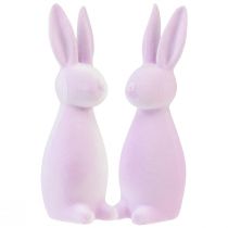 Artikel Decoratieve konijntjes gevlokt Paashazen paars licht 8×10×29cm 2st
