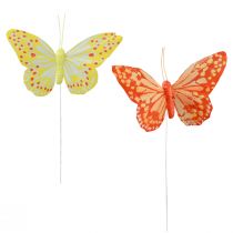 Artikel Decoratieve vlinders op draadveren oranje geel 7×11cm 12st