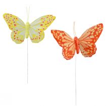 Artikel Decoratieve vlinders op draadveren oranje geel 7×11cm 12 st