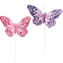 Artikel Decoratieve vlinders op draadveren paars roze 7×10cm 12 st
