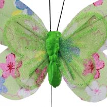 Artikel Decoratieve vlinders op draad geelgroene bloemen 6×9cm 12st