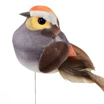 Artikel Veren vogel op draad decoratieve vogel met veren grijs 4cm 12st