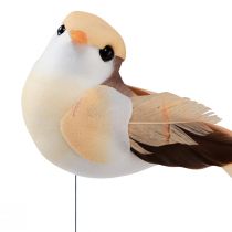 Artikel Veren vogel op draad, decoratieve vogel met veren oranje bruin 4cm 12st