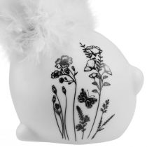 Artikel Keramiek Konijntje Witte Zittende Bloemen Veren 9×7×14cm 2st