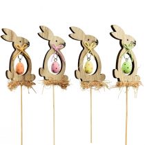 Artikel Bloemenplug houten decoratieve plug konijn met ei 5x8,5cm 12st
