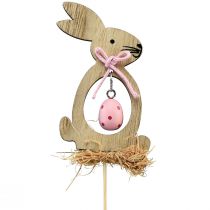 Artikel Bloemenplug houten decoratieve plug konijn met ei 5x8,5cm 12st