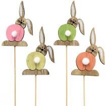 Artikel Paashaas houten bloempluggen Pasen kleurrijk H8cm 12 st