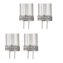 Artikel Theelichthouder om in te steken met glas zilver antiek Ø7cm 4 st