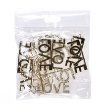 Artikel Valentijnsdag decoratieve hanger Love metaal zilver 4cm 12st