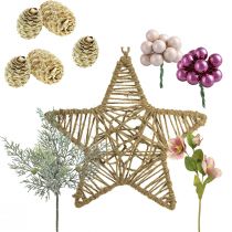 Artikel DIY doos Kerst jute sterdecoratie om op te hangen Ø28cm