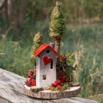Artikel Huislantaarn van keramiek met rood dak en hartvenster - 17,5 cm 2 st