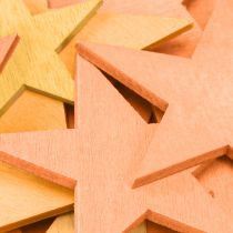 Artikel Strooidecoratie sterren hout oranje 3 kleuren Ø3,5/5,5/7cm 48 st