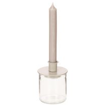 Artikel Metalen kaarsenhouder in mat beige, kleine kaarsenhouder voor taps toelopende kaarsen, 8 cm, 3 stuks